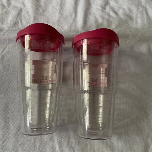 Two Clear Tervis Tumblers W/ Pink Missouri M Logo & Lids 16 Oz BPA-Free - Picture 4 of 7
